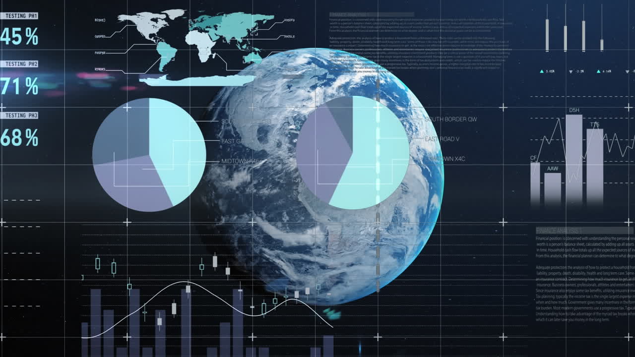 Animation of data processing and statistics over globe
