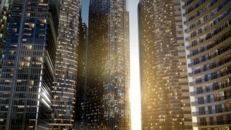 city skyscrapers at sunset