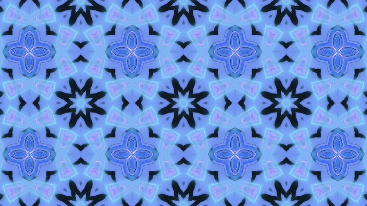 3d Looped abstract ornate decorative background. Hypnotic trendy blue colored kaleidoscope.