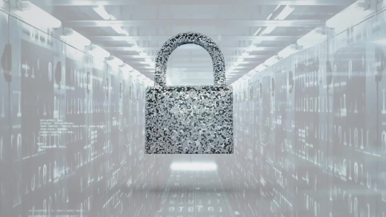 Animazione di icona cloud ed elaborazione dati su server informatici.