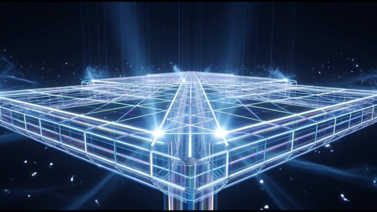 Abstract Digital Wireframe Structure Expanding in Dark Space