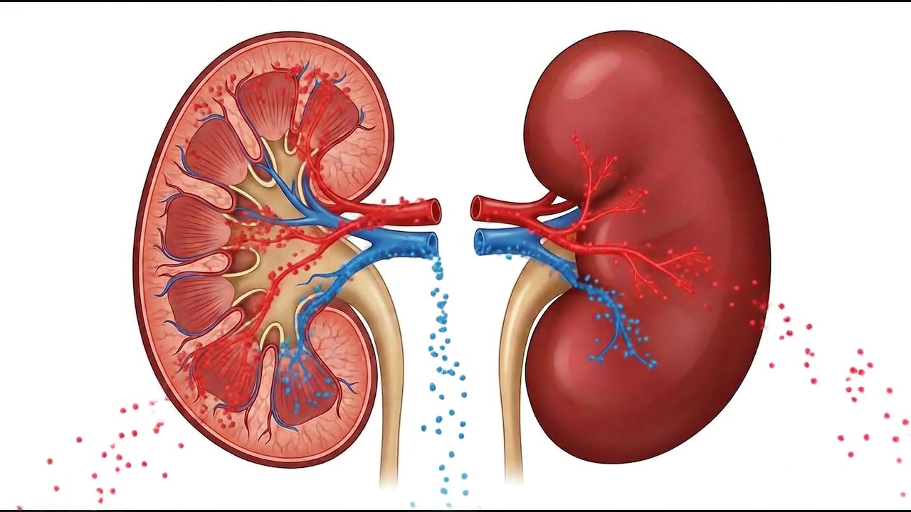 Realistic 3D model of human kidneys showing renal vascular system