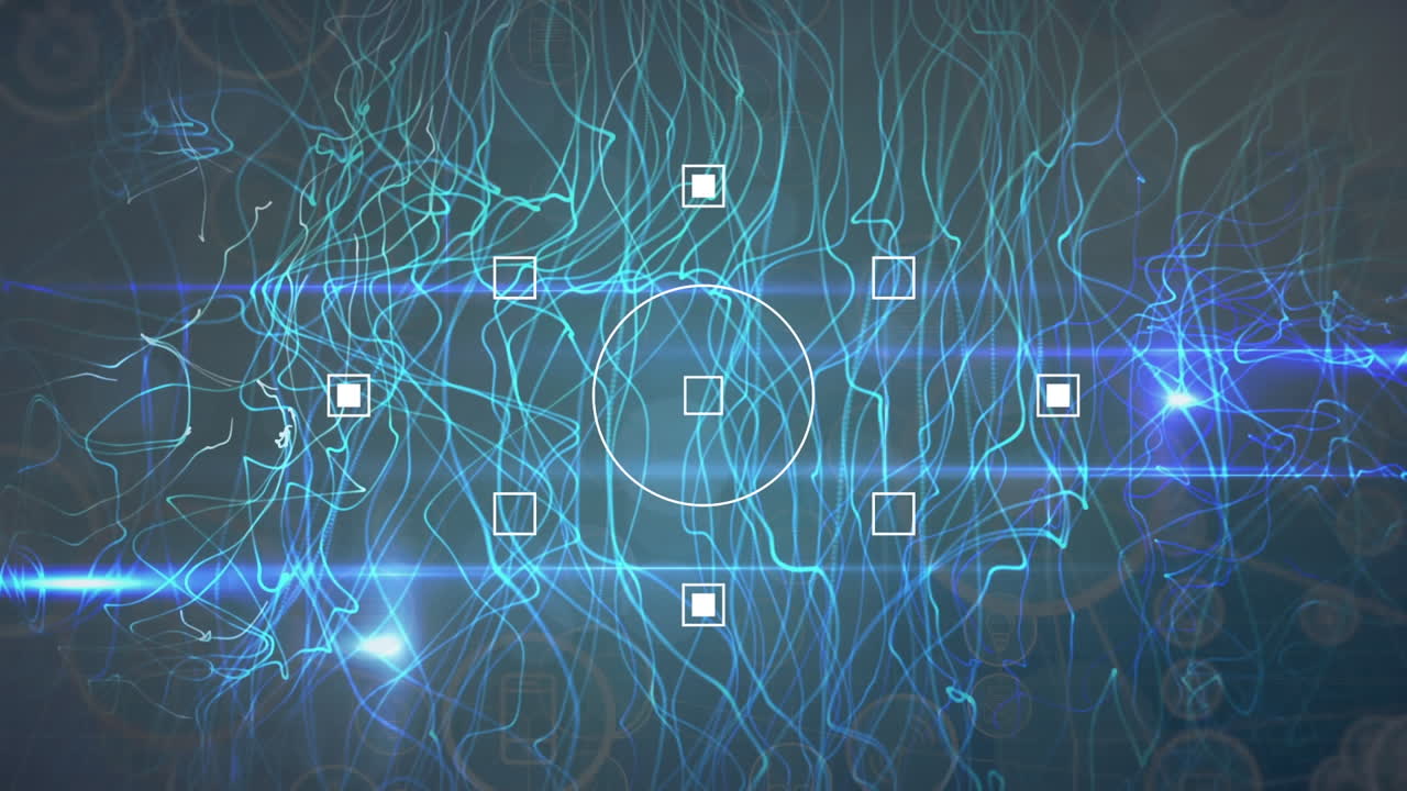 animación del escaneo del alcance con iconos a través de la red de conexiones