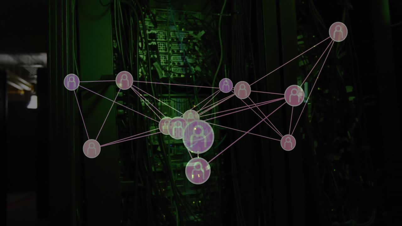 Animation of network of connections over server room