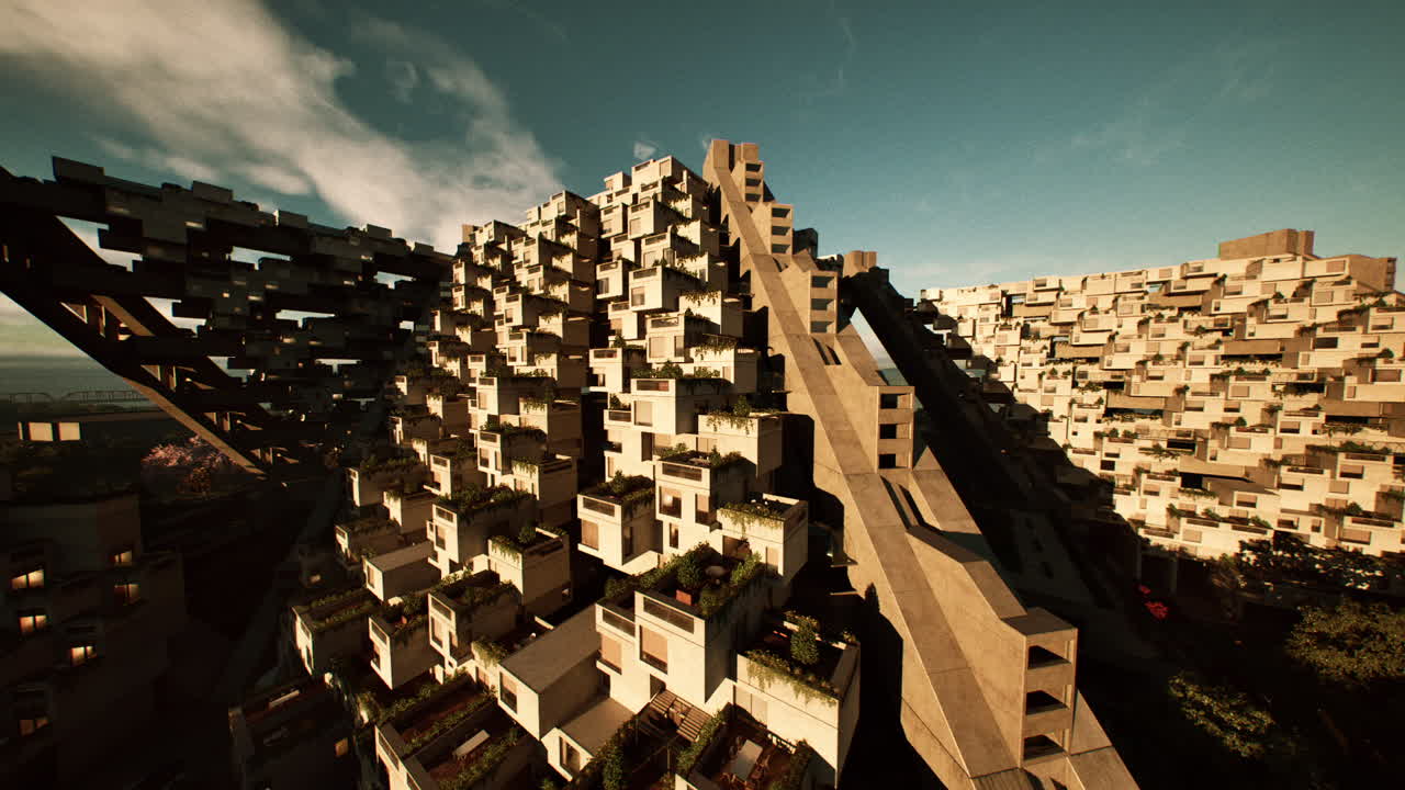 Diseño arquitectónico innovador al atardecer en un paisaje urbano moderno