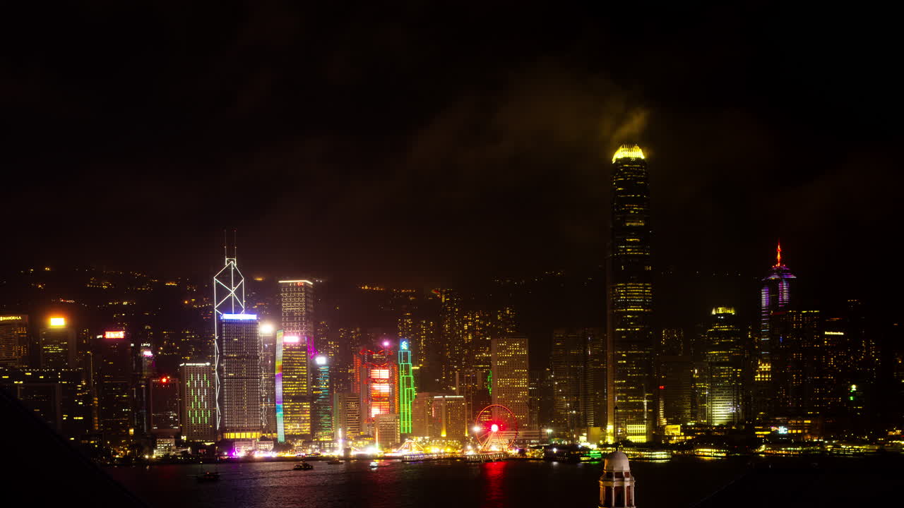 HỒNG KÔNG - 19 THÁNG 3 NĂM 2025: Đường chân trời khu Trung tâm Hồng Kông được quay từ bên kia cảng ở Cửu Long với tất cả các tòa nhà chọc trời sáng đèn quảng cáo vào ban đêm