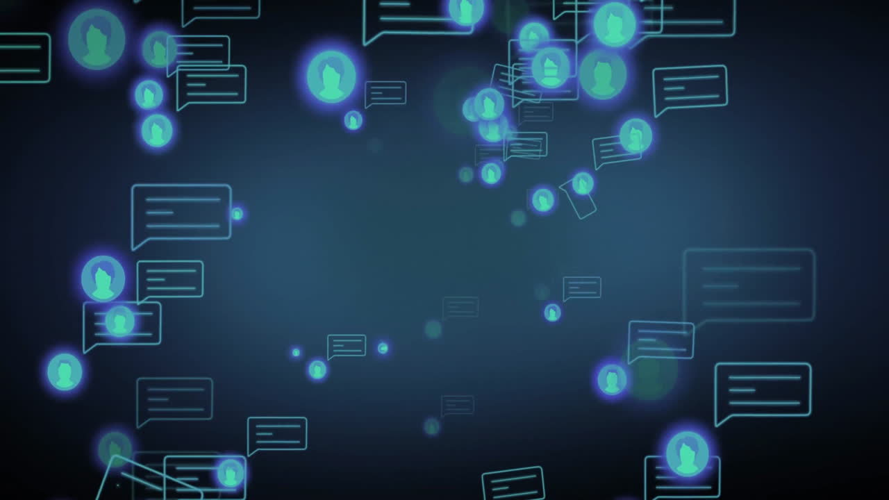 Chat bubbles and user icons animation over dark blue background