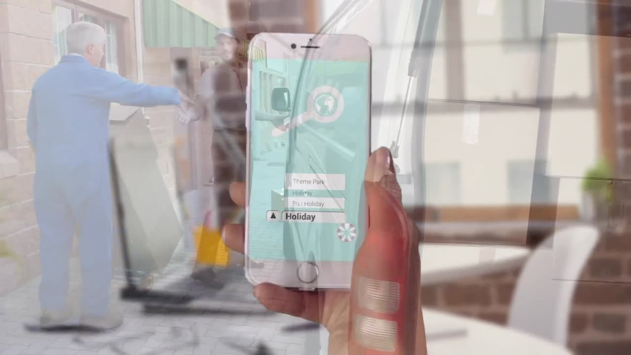 animación de un colorido patrón geométrico sobre un hombre de negocios lanzando y atrapando una alcancía