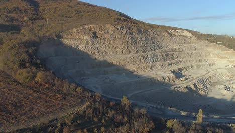 aerial view of limestone quarry in autumn