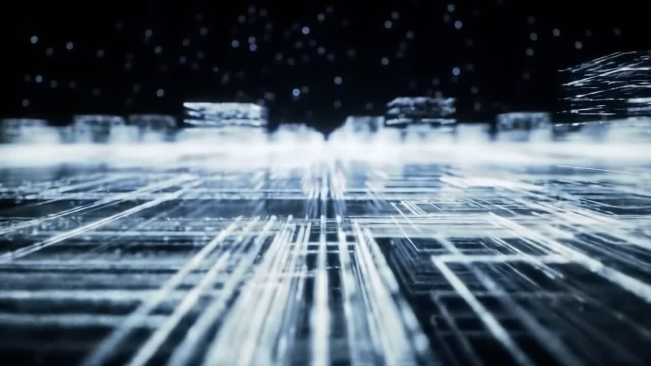 A Dynamic Exploration of Digital Landscapes: Captivating Visual Representation of Futuristic Network Grids and Abstract Data Structures in Motion