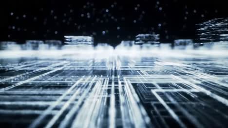 a dynamic exploration of digital landscapes: captivating visual representation of futuristic network grids and abstract data structures in motion