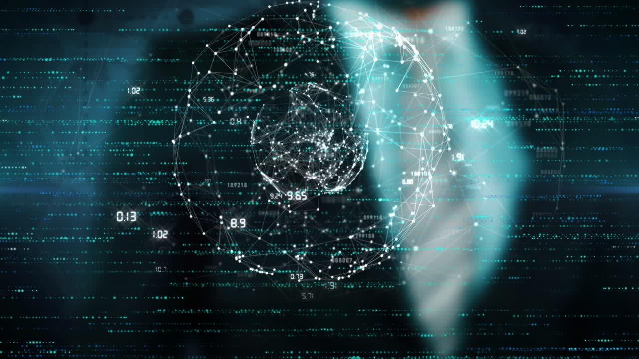 animación de procesamiento de datos y empresario caucásico sobre fondo negro