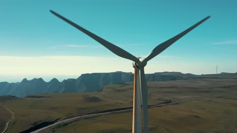 Aerial-close-up-shot-of-wind-turbine-generator-located-in-Santa-Catarina,-Brazil