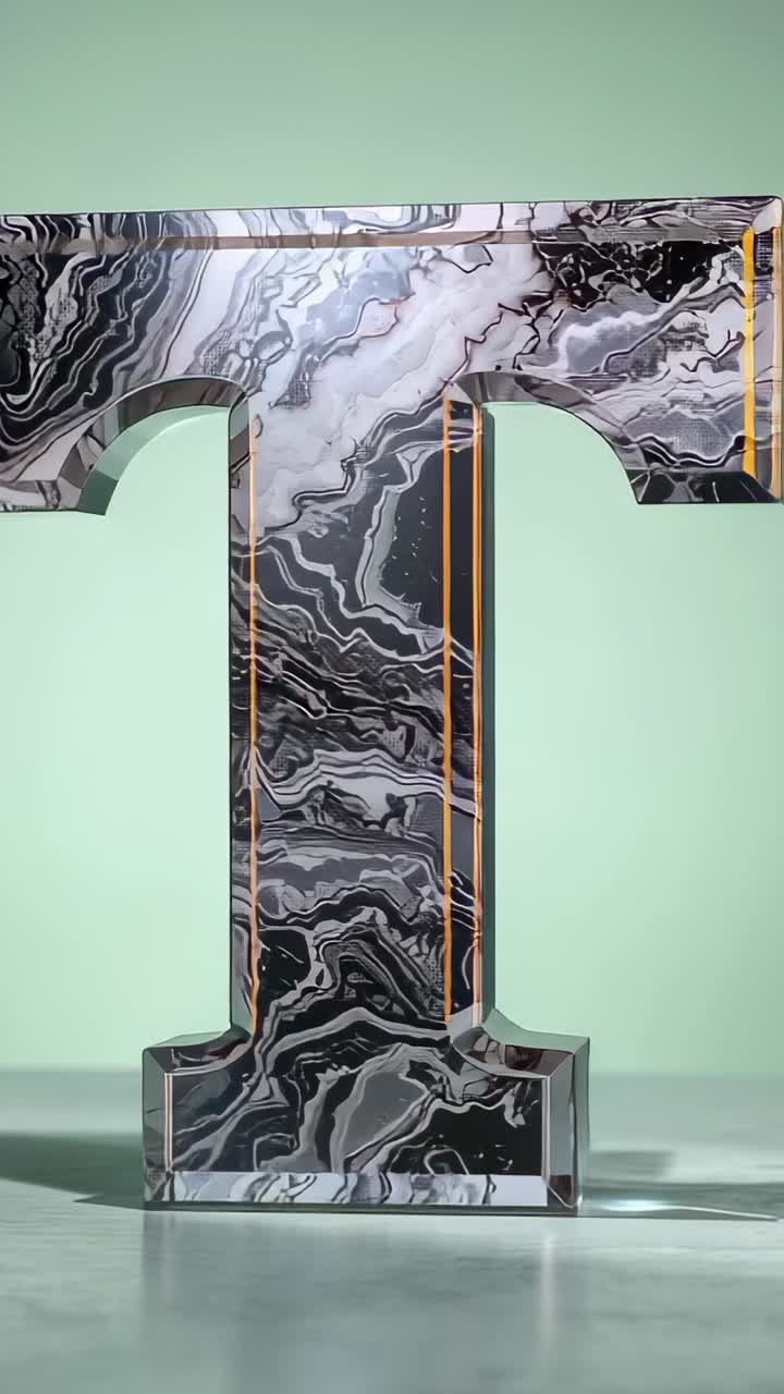 Vertical video: Starting spin marble T rotating in studio on platform, revealing orange highlights
