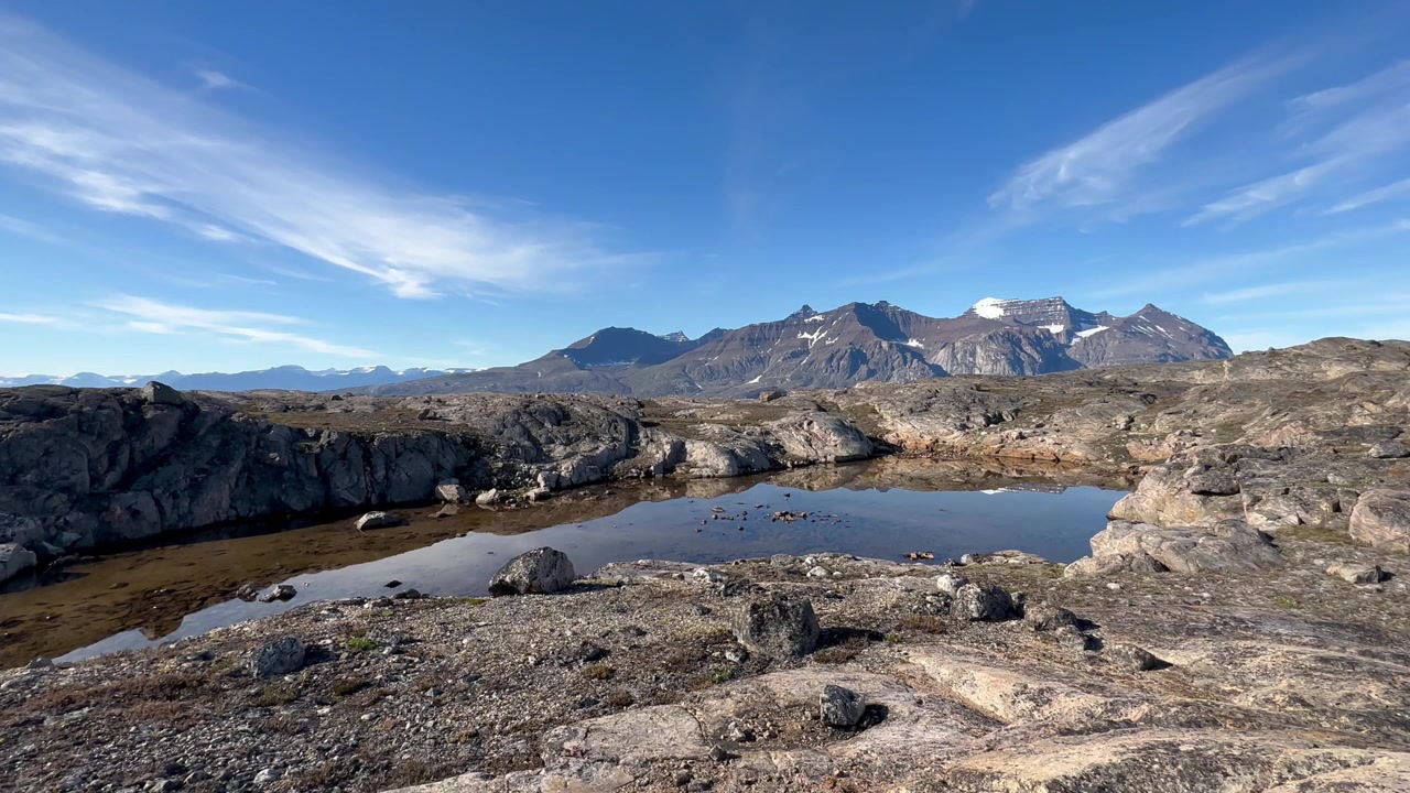 Static camera view of Denmark Island. Scoresbysund, Greenland.