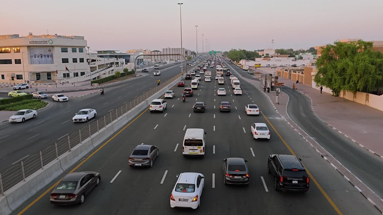 Heavy Traffic on a City Highway at Sunset