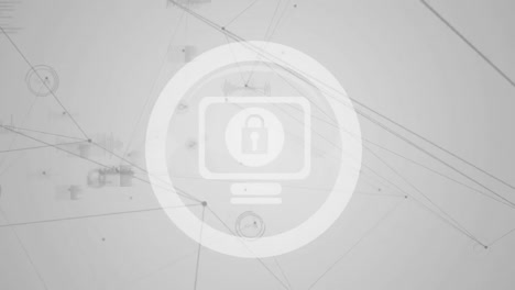 animación digital de la red de conexiones a través del icono de candado de seguridad en fondo gris