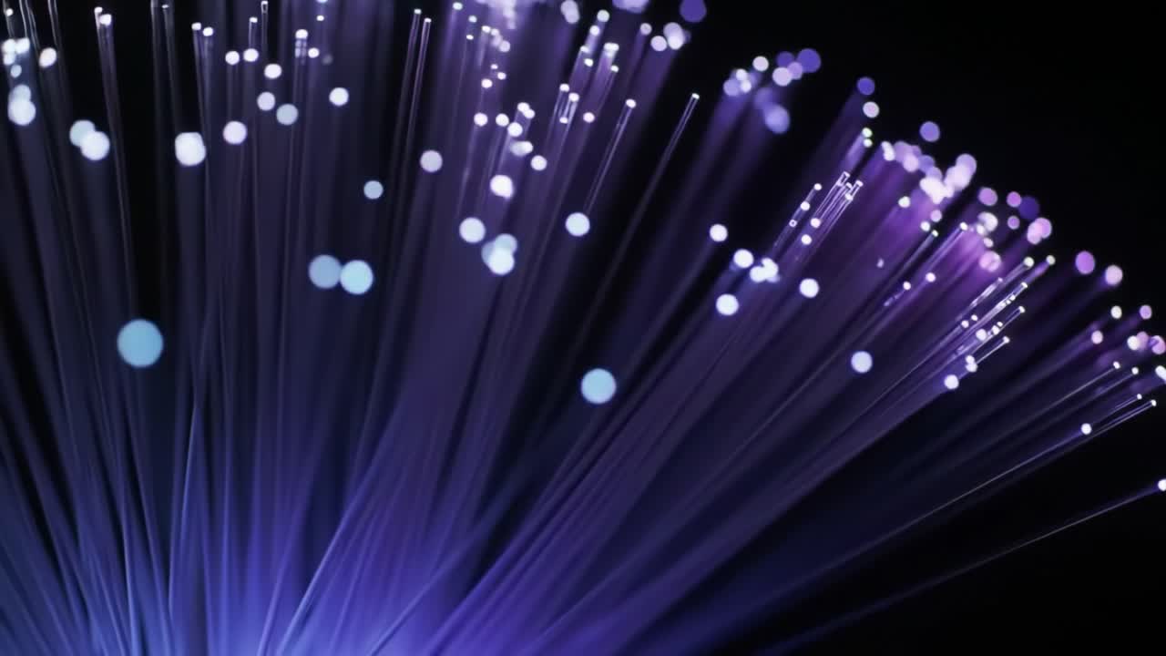 Colorful fiber optic strands illuminate with vibrant hues, creating a stunning visual display against the dark backdrop. The intricate patterns draw viewers in with their beauty.