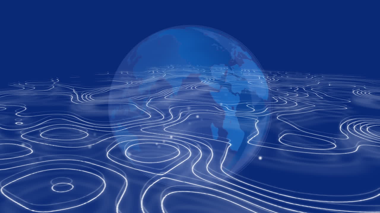 파란색 지구와 파란색 배경 위의 파란색 지도 선의 애니메이션