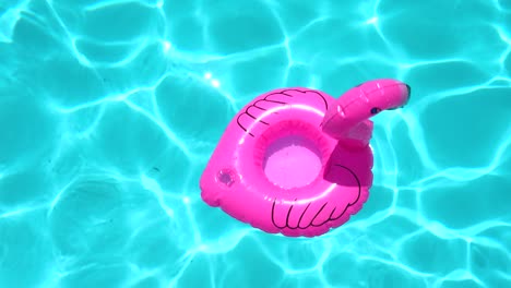 flamingo shaped inflatable ring floating on swimming pool during sunny day