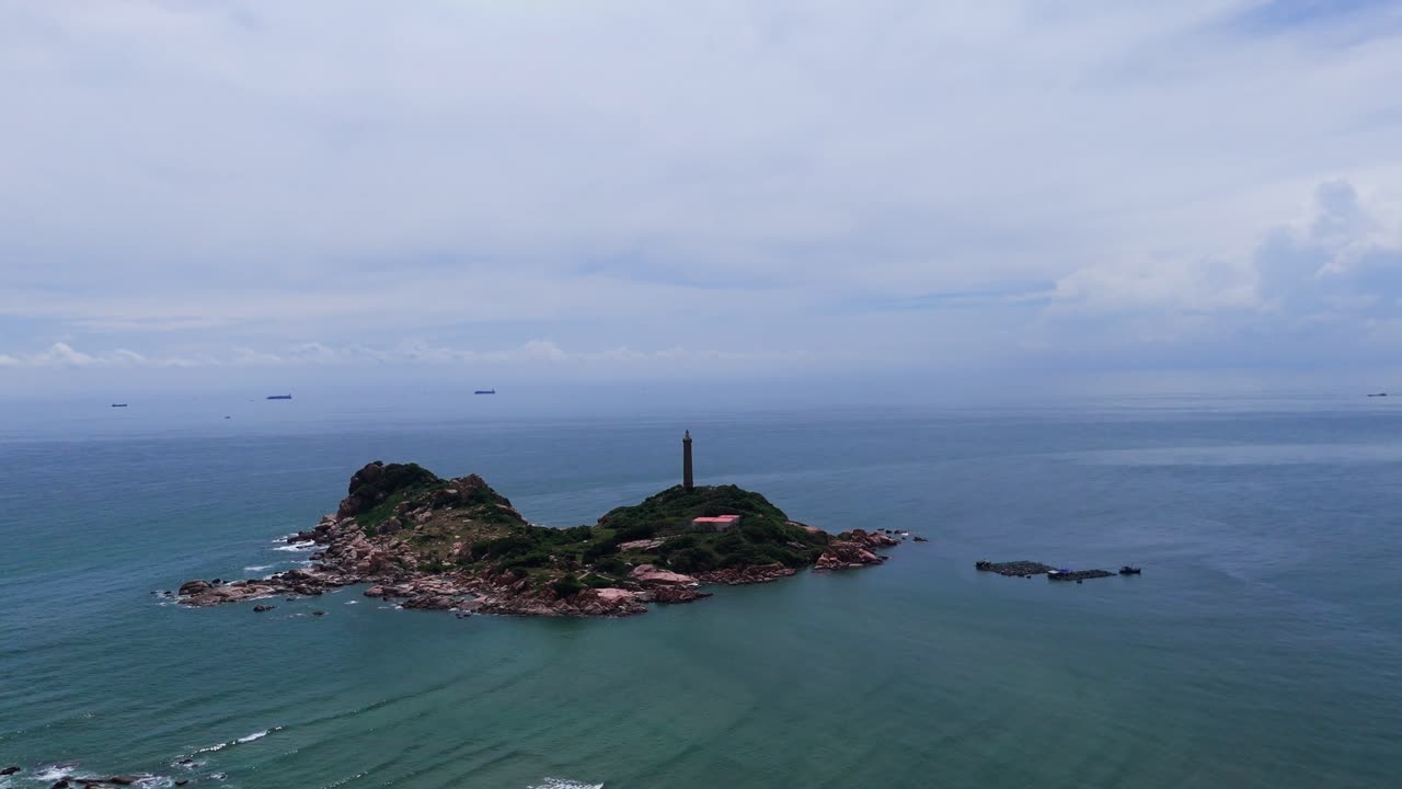 Aerial View Tilt of the famous Ke ga Cape in Binh Thuan (Vietnam) During the Rainy Season