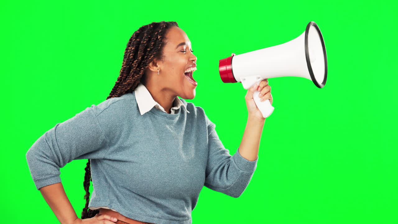 Protest, scream and female with a megaphone by