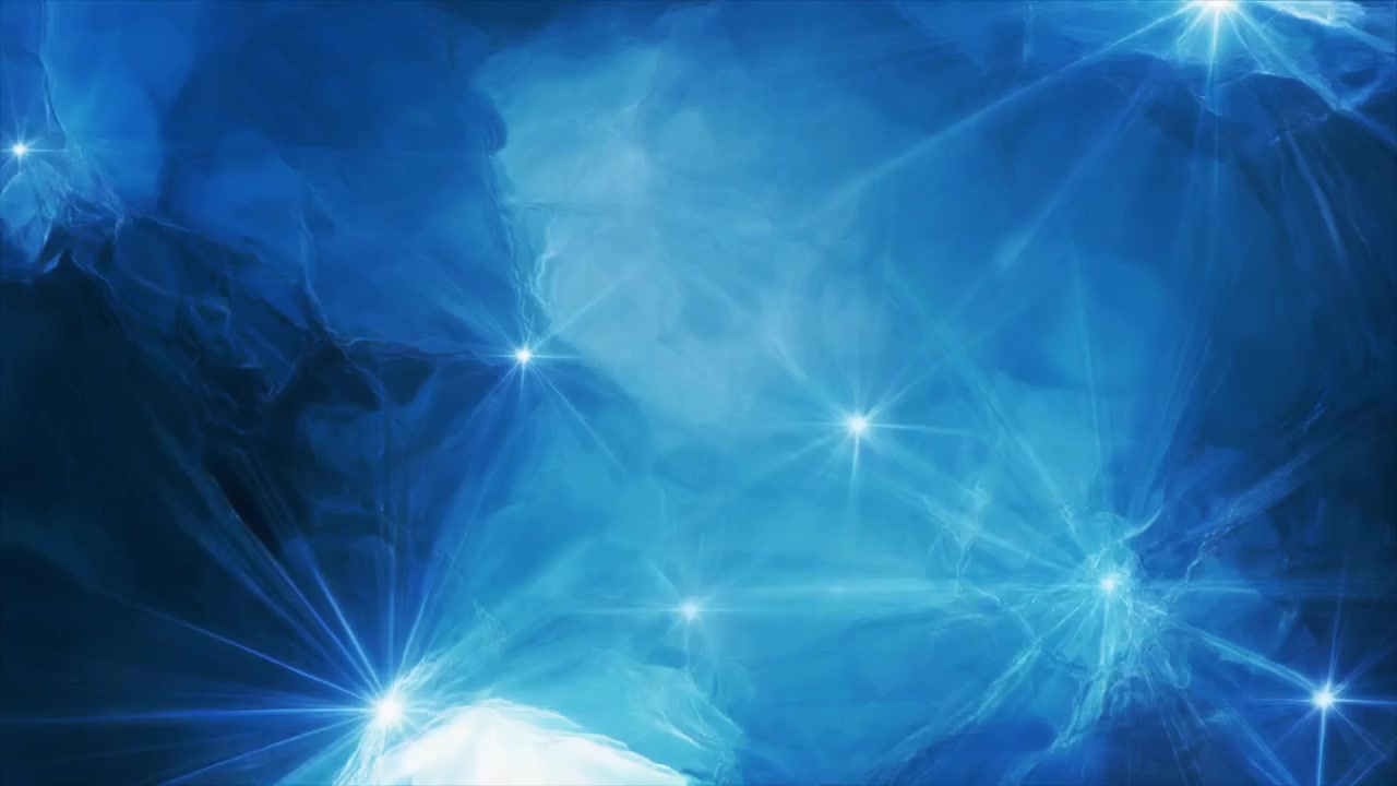 Sfondo blu astratto con bagliori di luce scintillanti e movimento fluido.