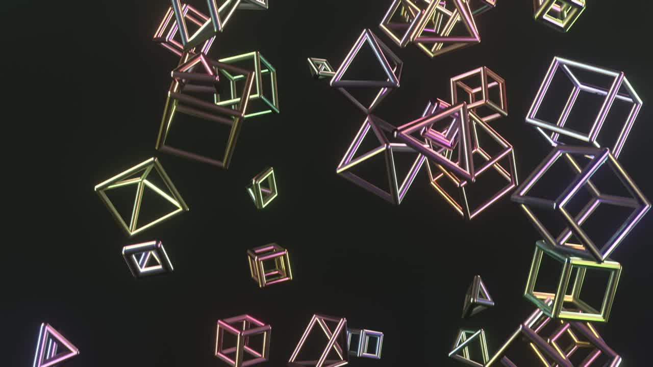 미래의 모양, 비행, 추상적인 물체의 애니메이션, 역동적인 기술 개념 배경.