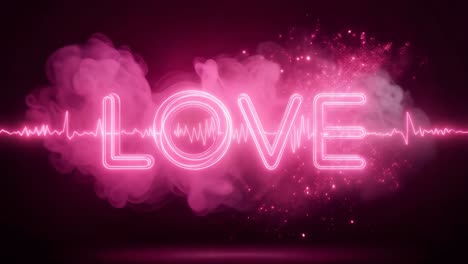 el amor de neón rosa con humo y ondas de sonido