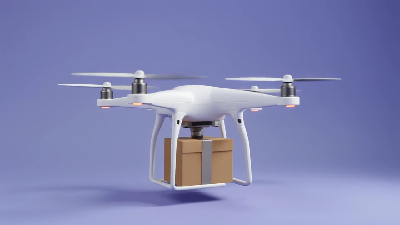 Modern Delivery Drone Carrying a Package