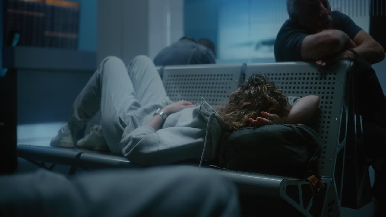 Tired Passengers Sleeping at the Airport