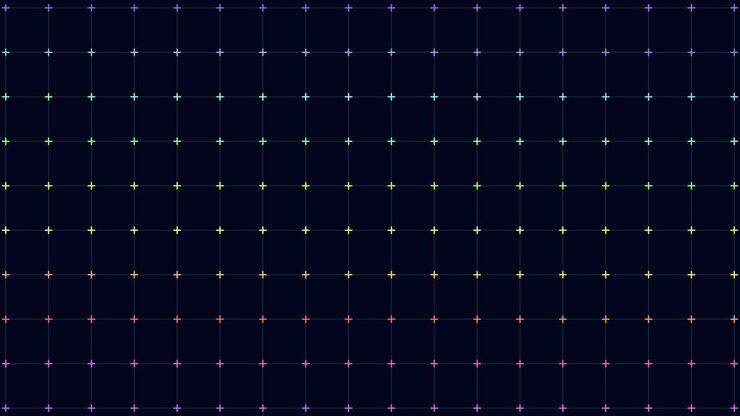 Rainbow neon crosses pattern with grid lines