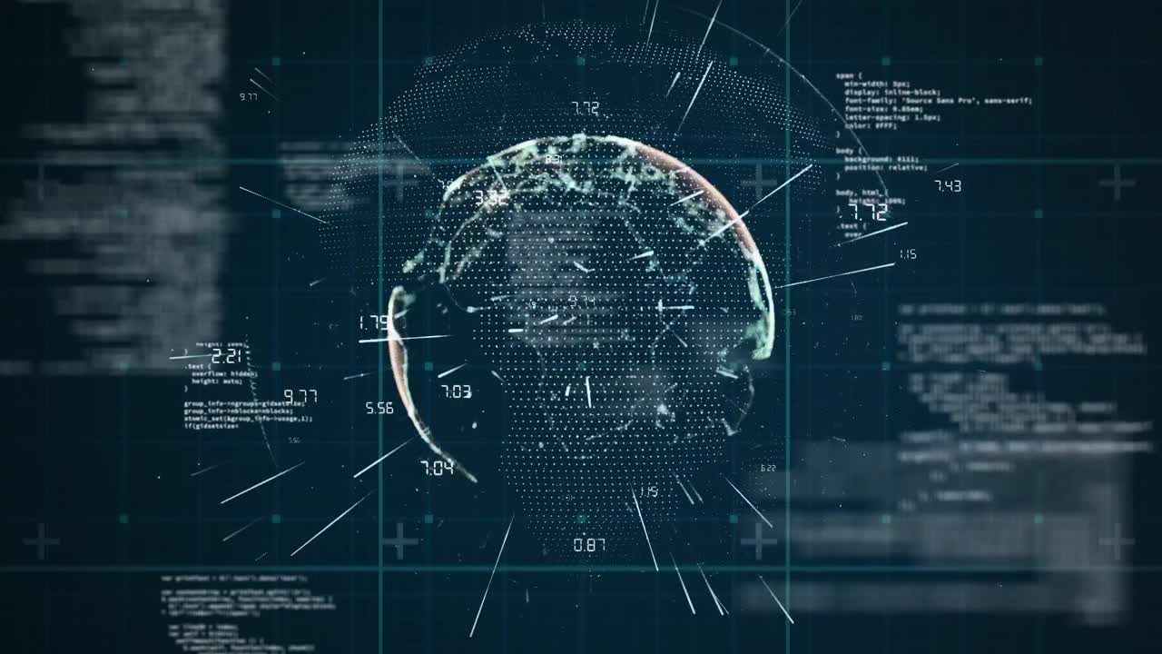 Animation of financial data processing on blue background