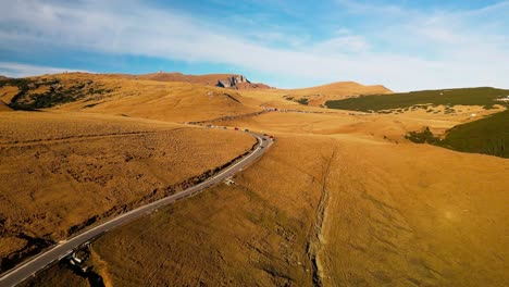 isolated scenic mountains narrowed road aerial view in pietra arsa mountains prahova valley romania