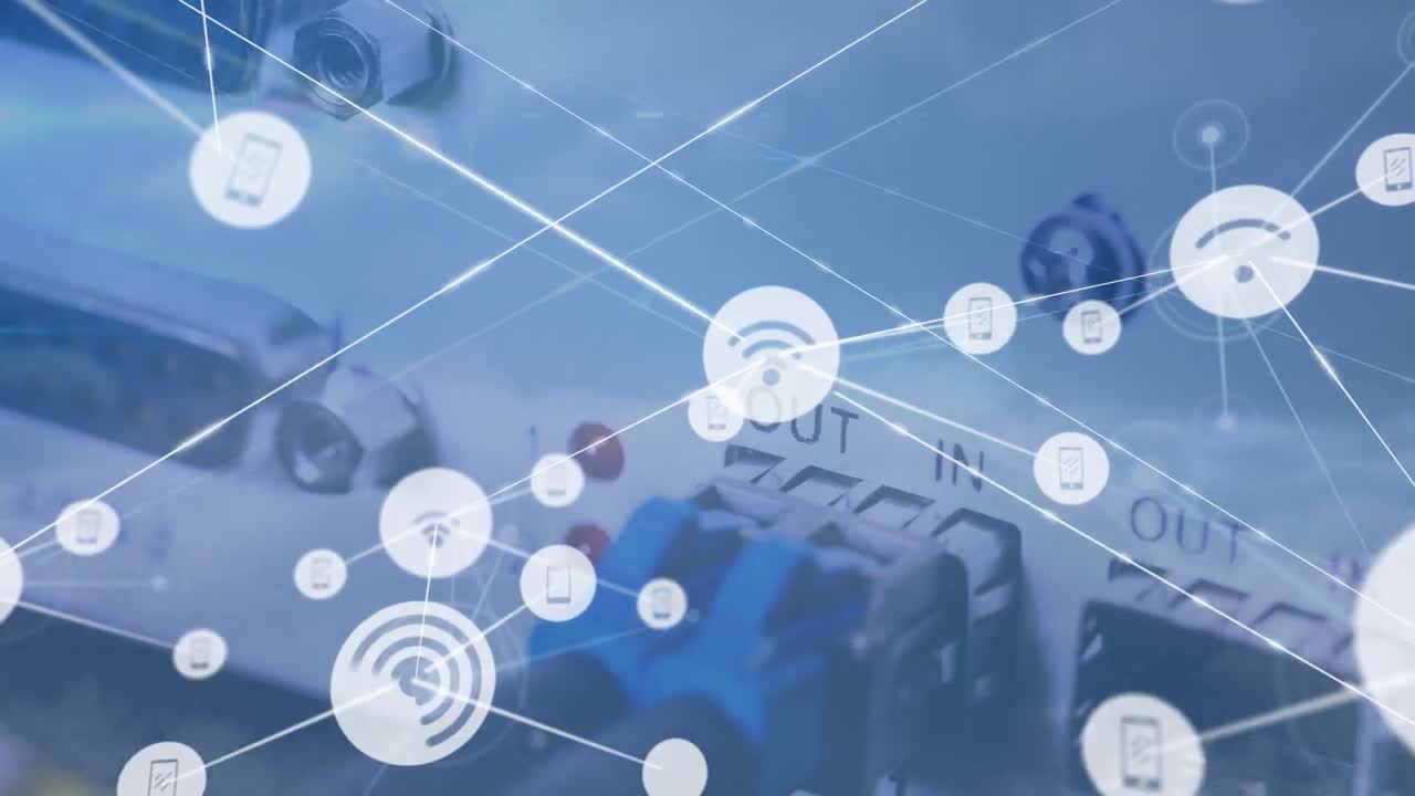 컴퓨터 서버에 대한 라인과 연결하는 무선 네트워크 아이콘의 애니메이션