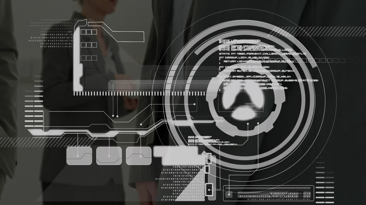 animación del procesamiento de datos sobre el apretón de manos de un hombre de negocios