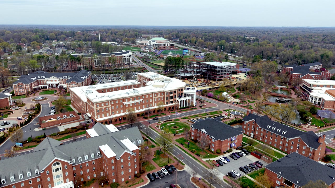 low aerial over high point university in high point nc, north carolina