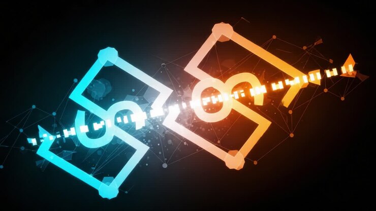 Interazione Dinamica della Tecnologia: Rappresentazione Visiva del Flusso di Dati e della Connettività in un Ambiente Digitale con Colori Integrati