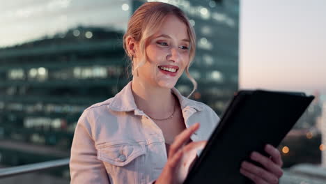 woman using tablet in city