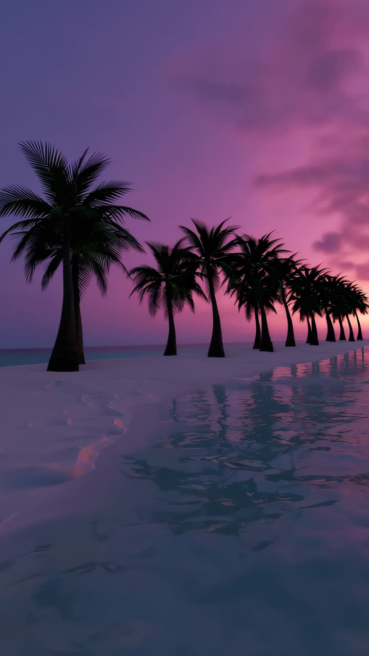 Vibrant Tropical Sunset with Palm Trees on a White Sand Beach
