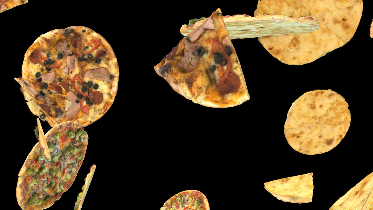 el fondo de las rebanadas de pizza voladoras con un canal alfa