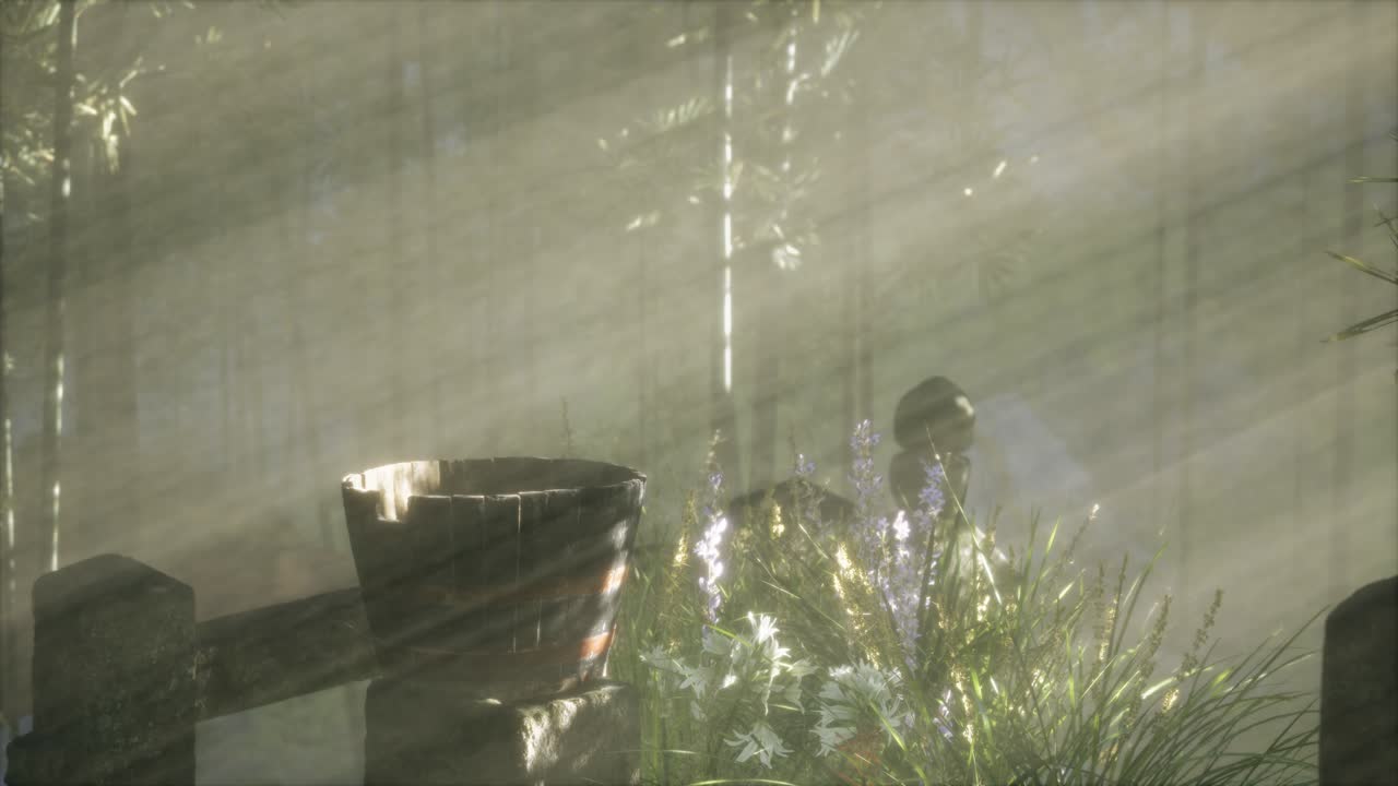 일본 대나무 숲 과 녹색 초원 잔디 와 자연 빛