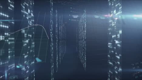 animación del procesamiento de datos a través de servidores informáticos