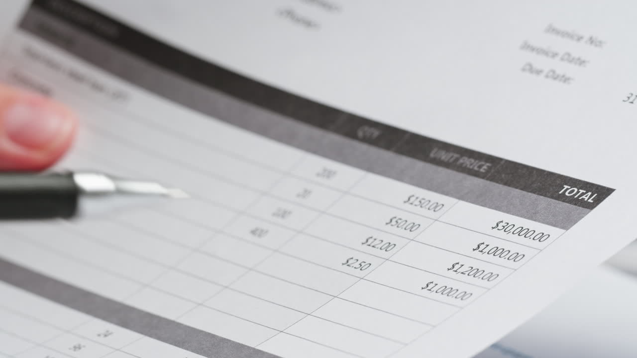 Close Up of Hand Reviewing Financial Document with Pen