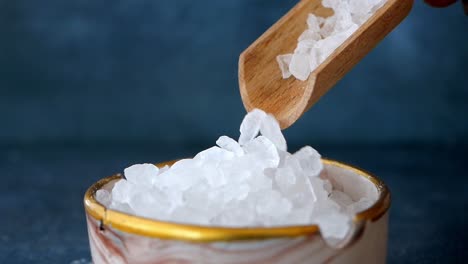 close-up of sea salt crystals in a bowl