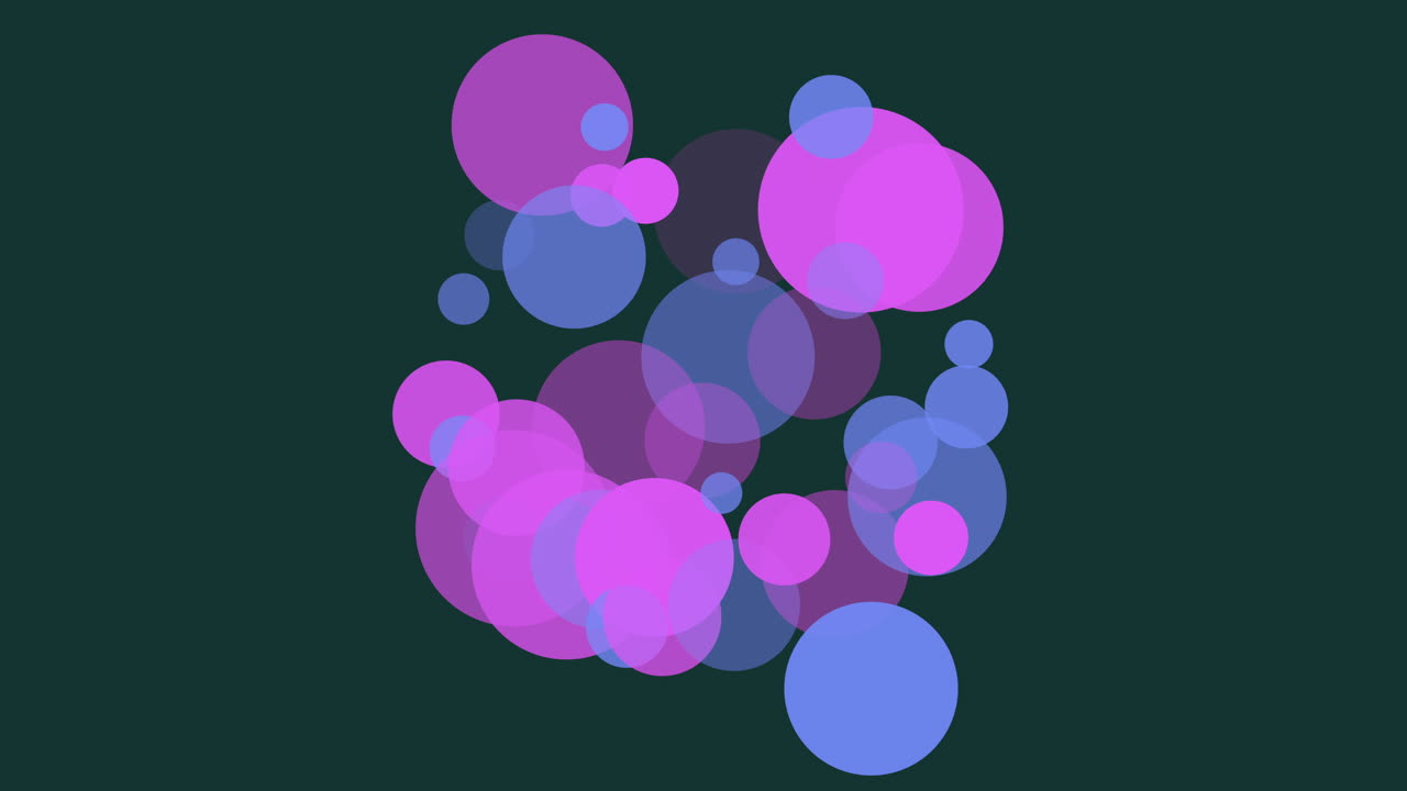 An abstract composition of metallic blue and purple circles in a circular arrangement against a dark backdrop, creating an intriguing and visually striking graphic design with no specific narrative