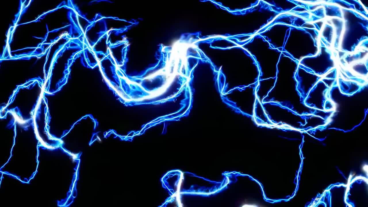 Dynamic video background featuring electric blue lightning bolts on a black backdrop