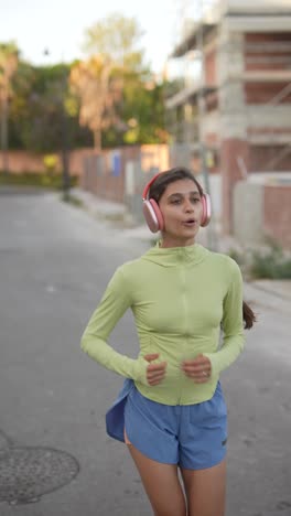 woman running on a city street