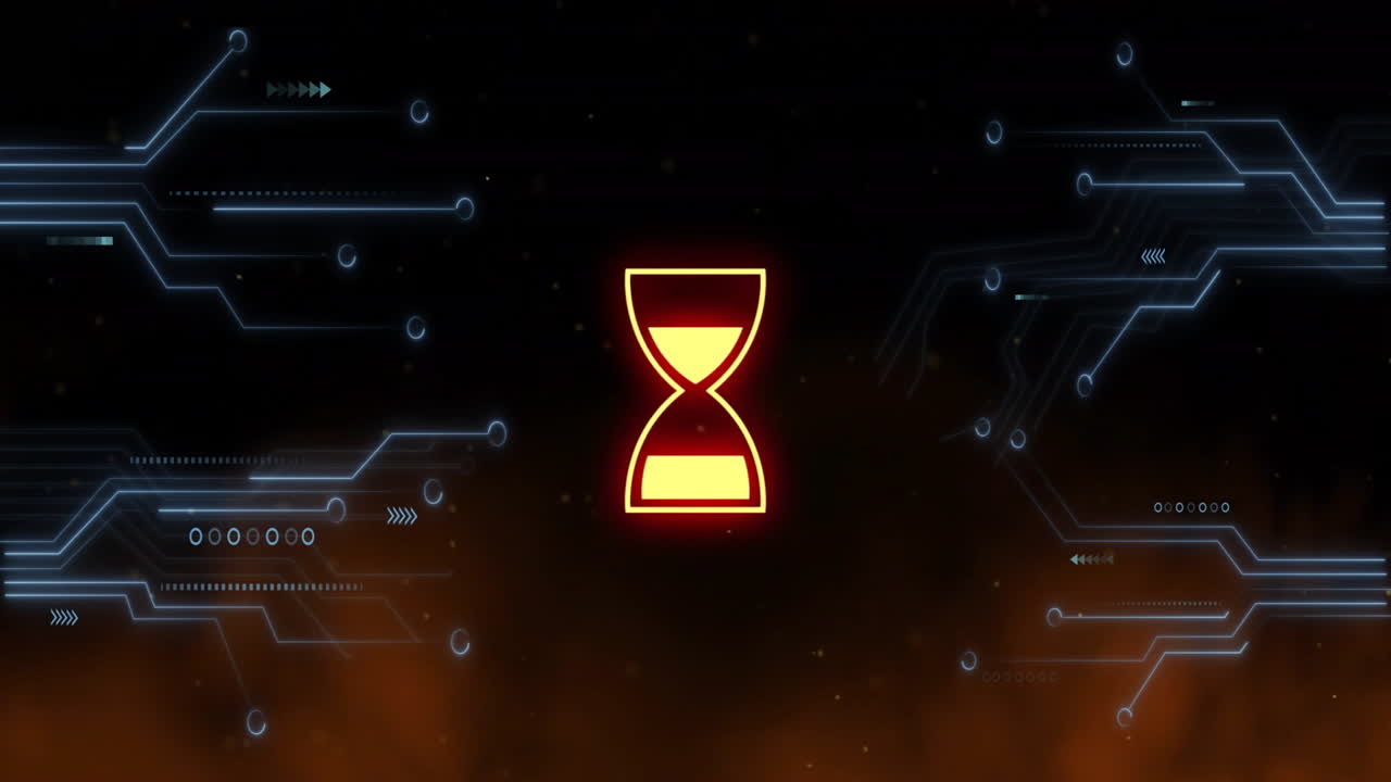 Glowing bowtie icon with circuit lines, futuristic technology animation