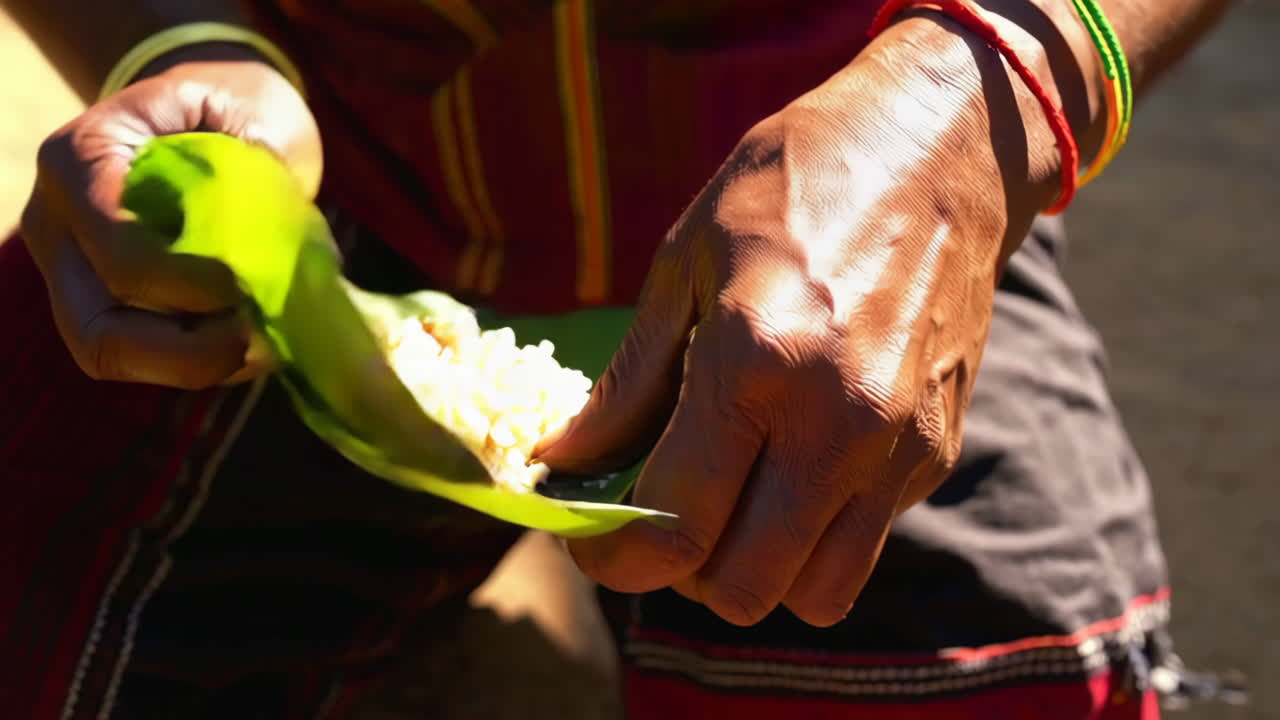 Outdoor Market Scene with Food Preparation